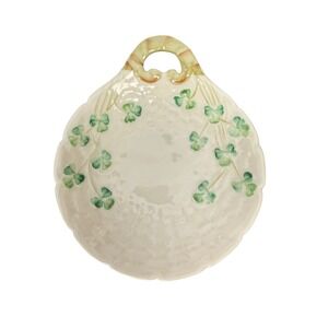 Belleek Ireland Shamrock Butter Plate Fine Parian China Gold Mark 6"